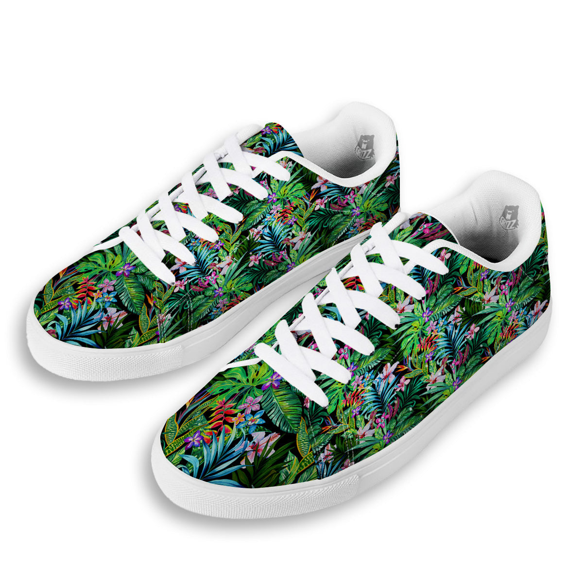 Exotic Hibiscus And Palm Print Pattern White Low Top Sneakers-grizzshop