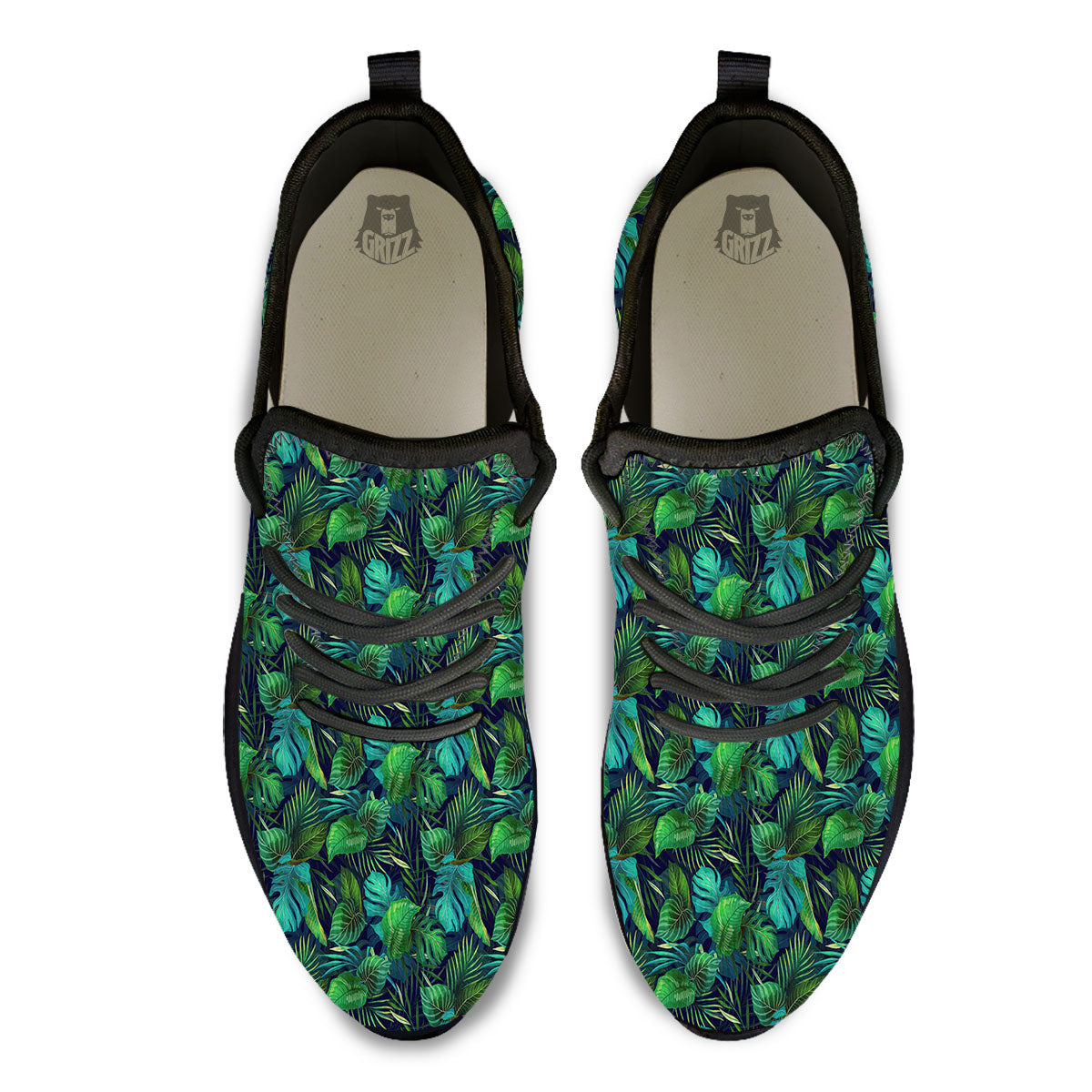 Exotic Leaf Tropical Print Pattern Black Athletic Shoes-grizzshop