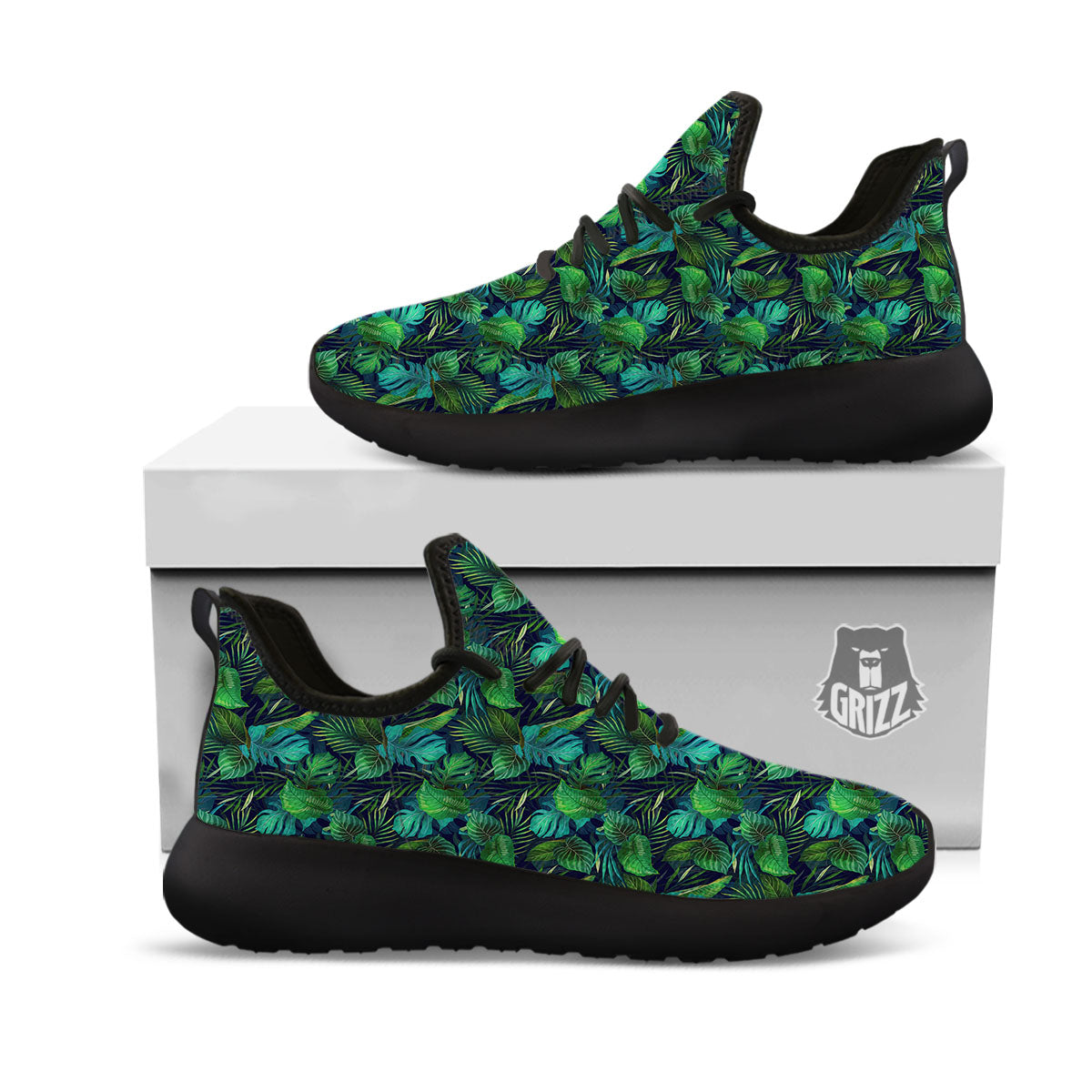 Exotic Leaf Tropical Print Pattern Black Athletic Shoes-grizzshop