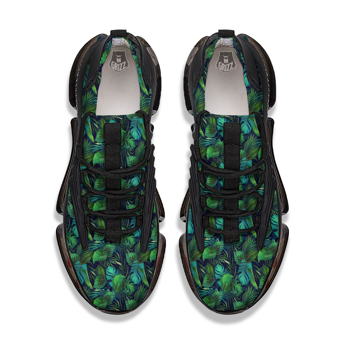 Exotic Leaf Tropical Print Pattern Black Gym Shoes-grizzshop