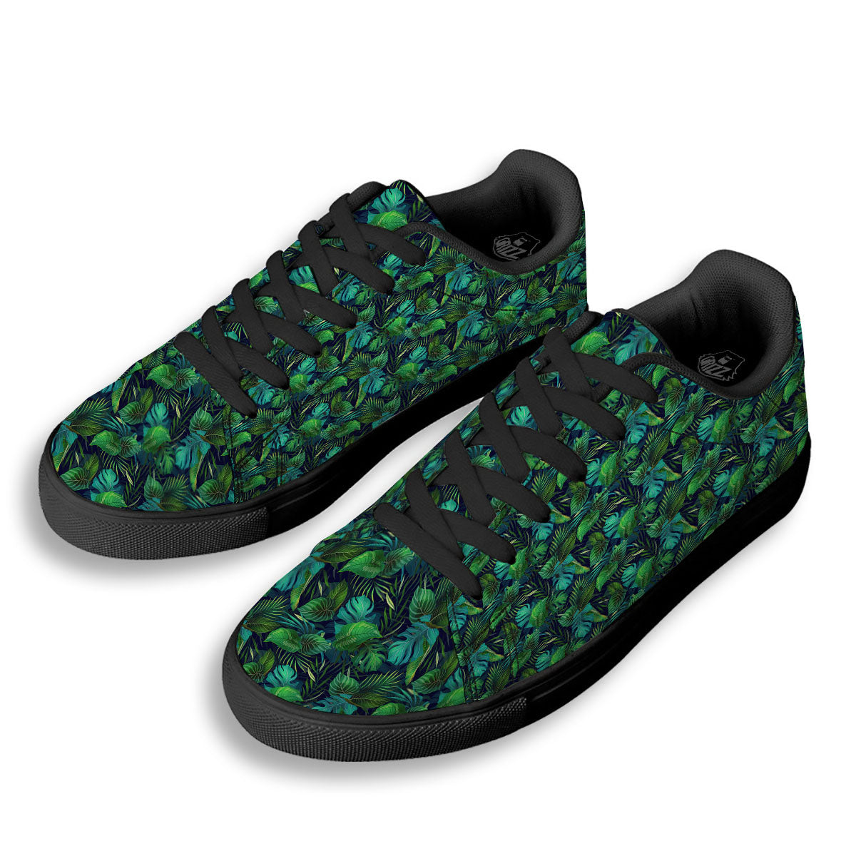 Exotic Leaf Tropical Print Pattern Black Low Top Sneakers-grizzshop