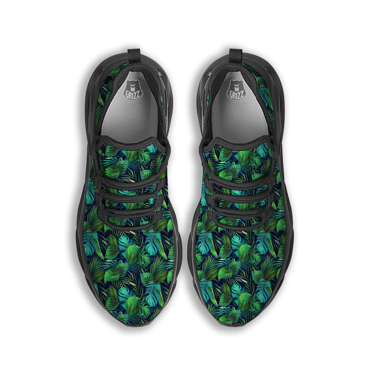 Exotic Leaf Tropical Print Pattern Black Running Shoes-grizzshop