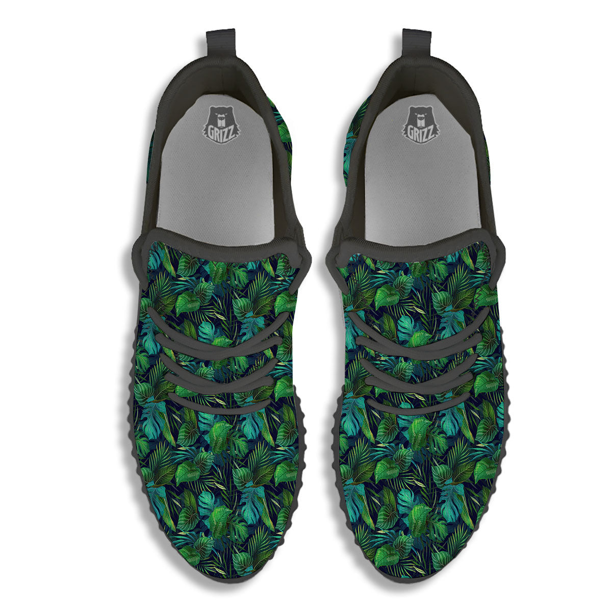 Exotic Leaf Tropical Print Pattern Black Walking Shoes-grizzshop