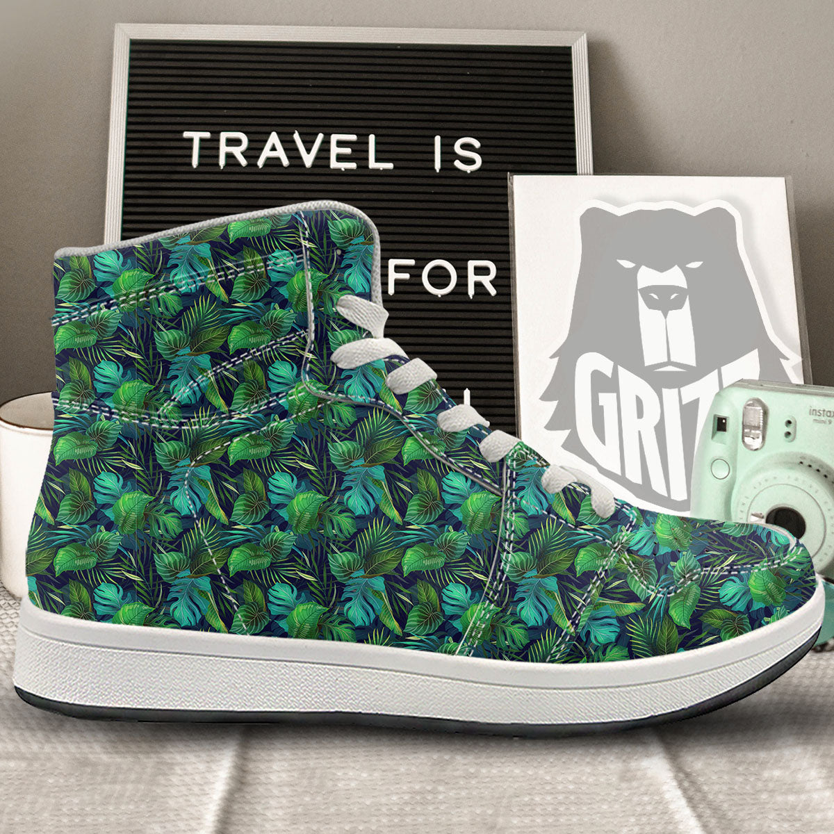 Exotic Leaf Tropical Print Pattern High Top Sneakers-grizzshop