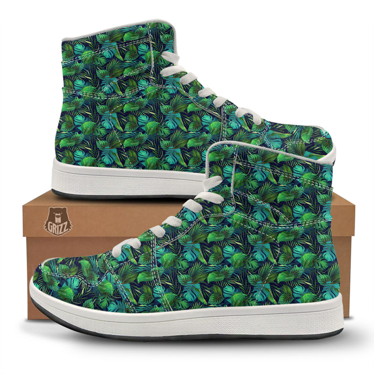 Exotic Leaf Tropical Print Pattern High Top Sneakers-grizzshop