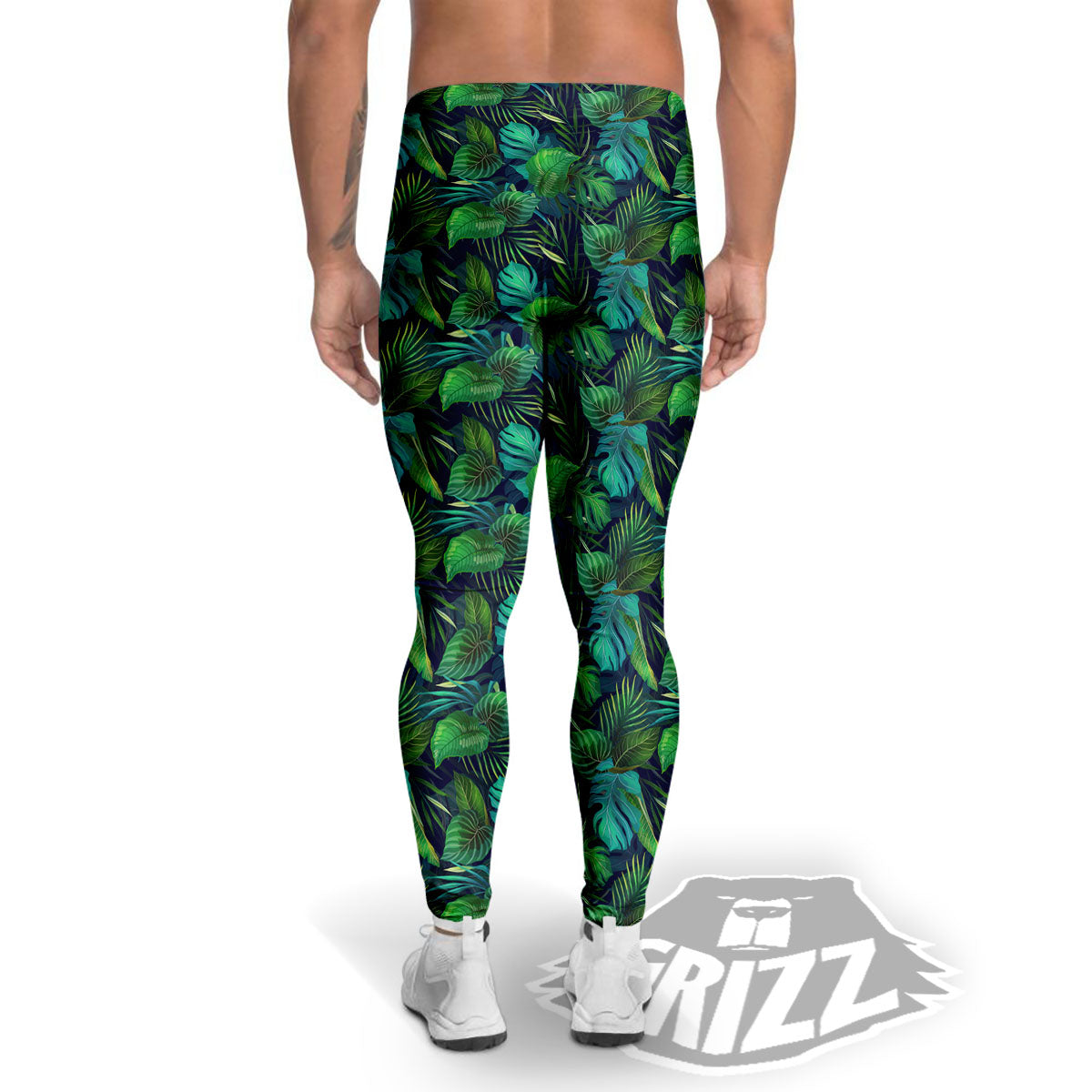 Exotic Leaf Tropical Print Pattern Men's Leggings-grizzshop