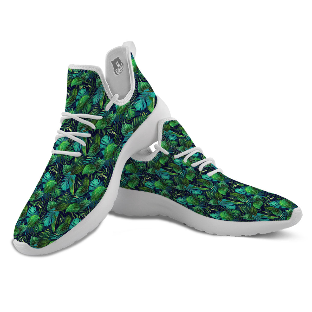 Exotic Leaf Tropical Print Pattern White Athletic Shoes-grizzshop