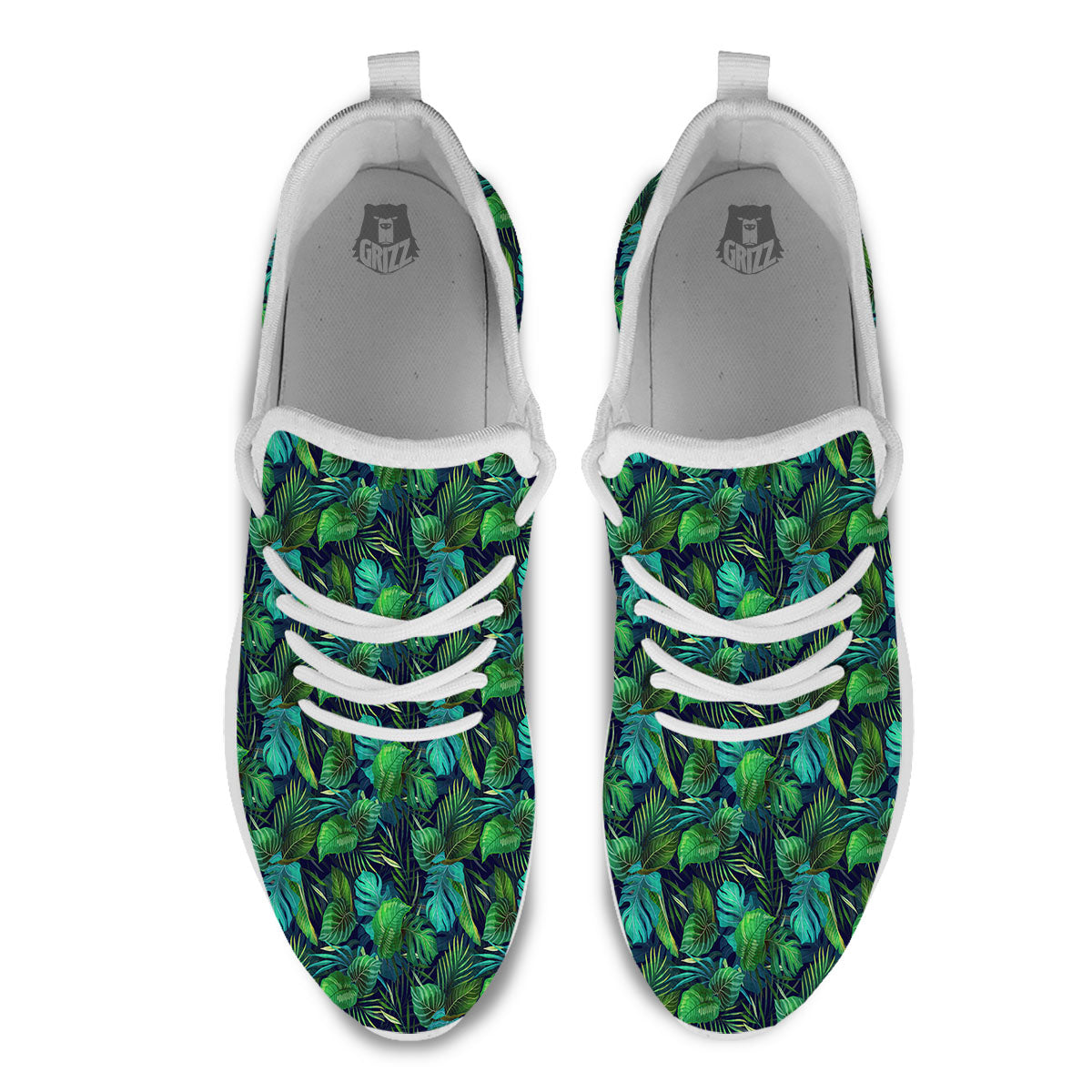 Exotic Leaf Tropical Print Pattern White Athletic Shoes-grizzshop