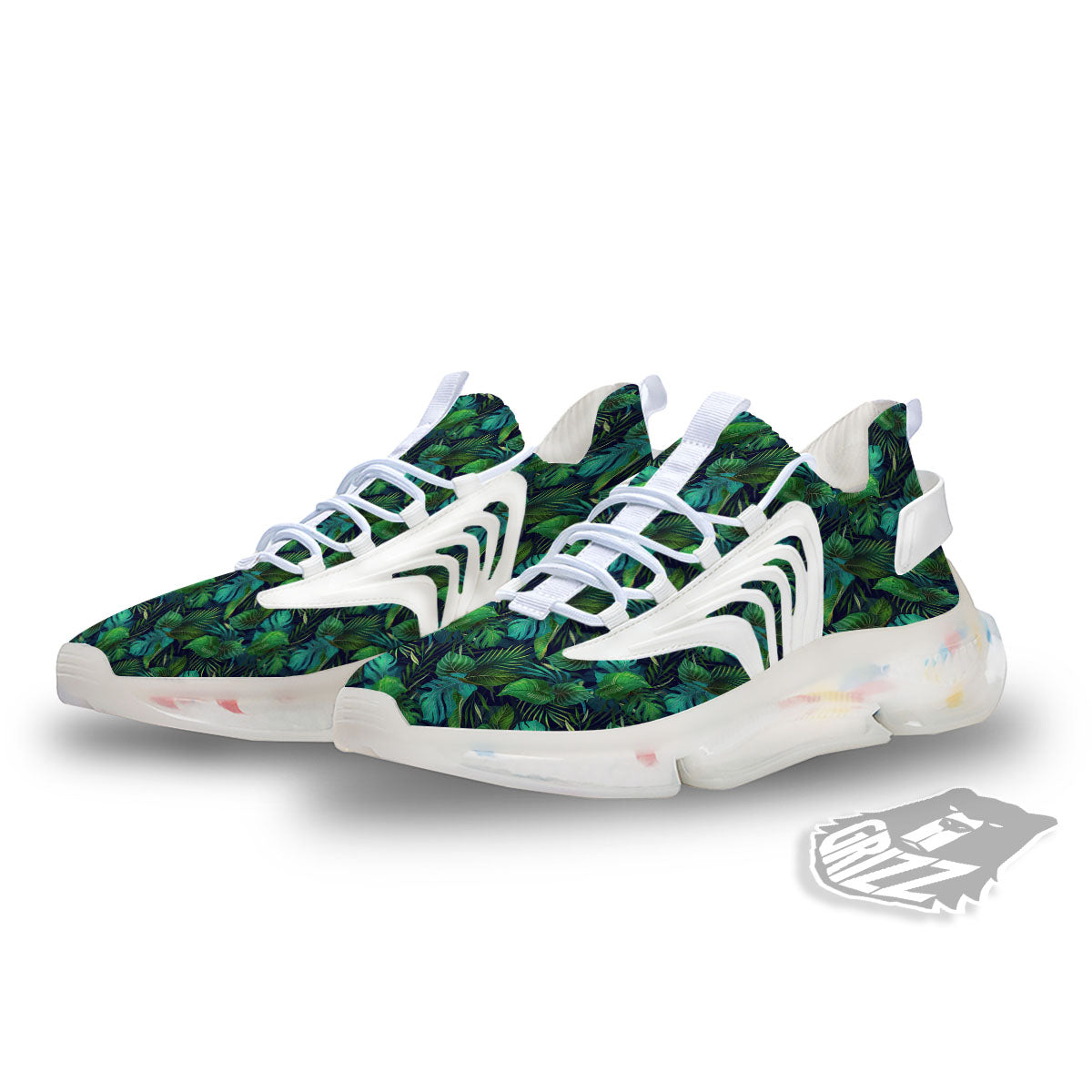 Exotic Leaf Tropical Print Pattern White Gym Shoes-grizzshop