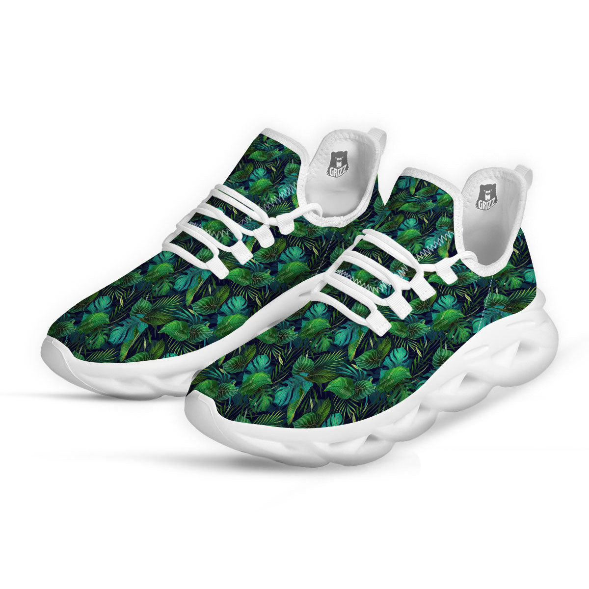 Exotic Leaf Tropical Print Pattern White Running Shoes-grizzshop