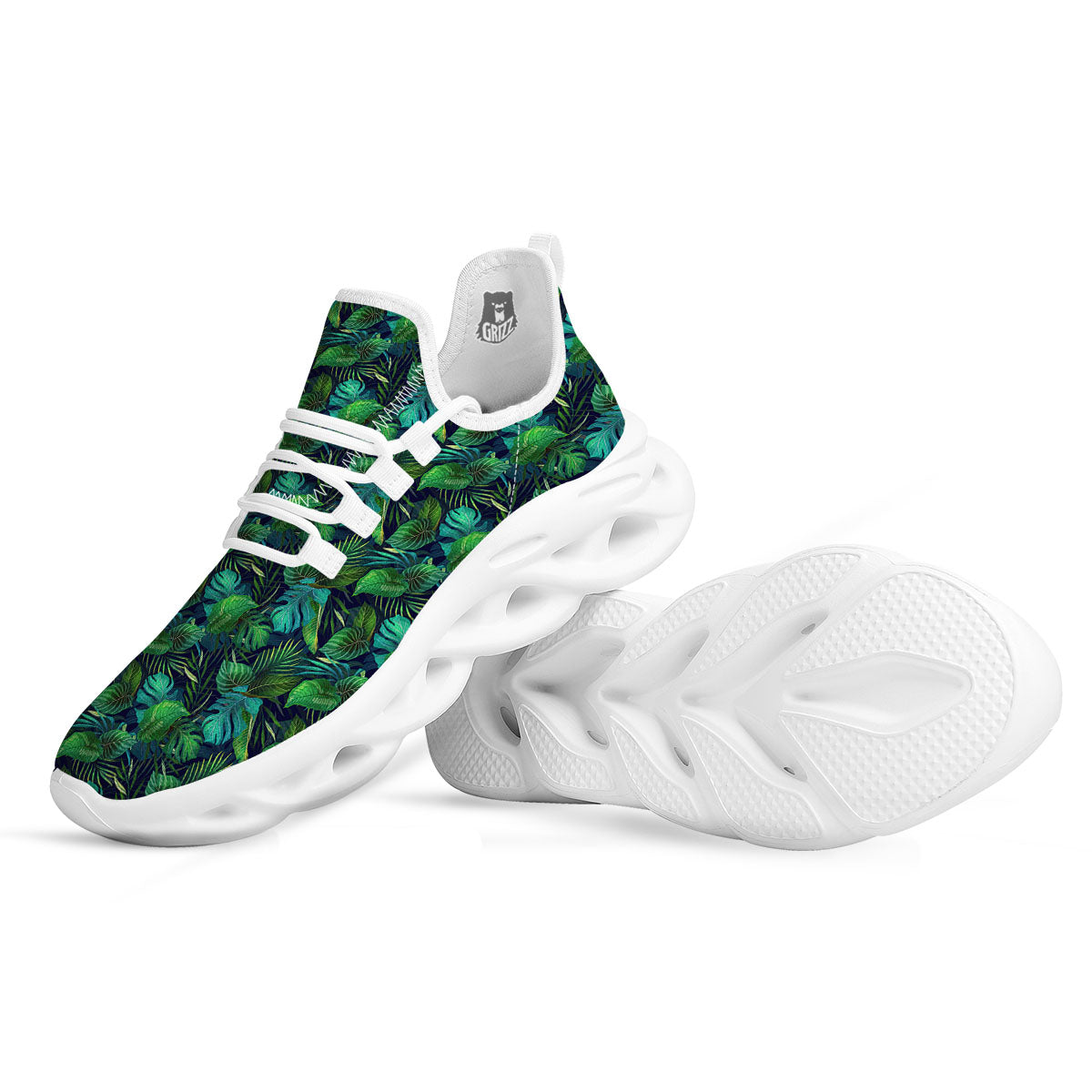 Exotic Leaf Tropical Print Pattern White Running Shoes-grizzshop