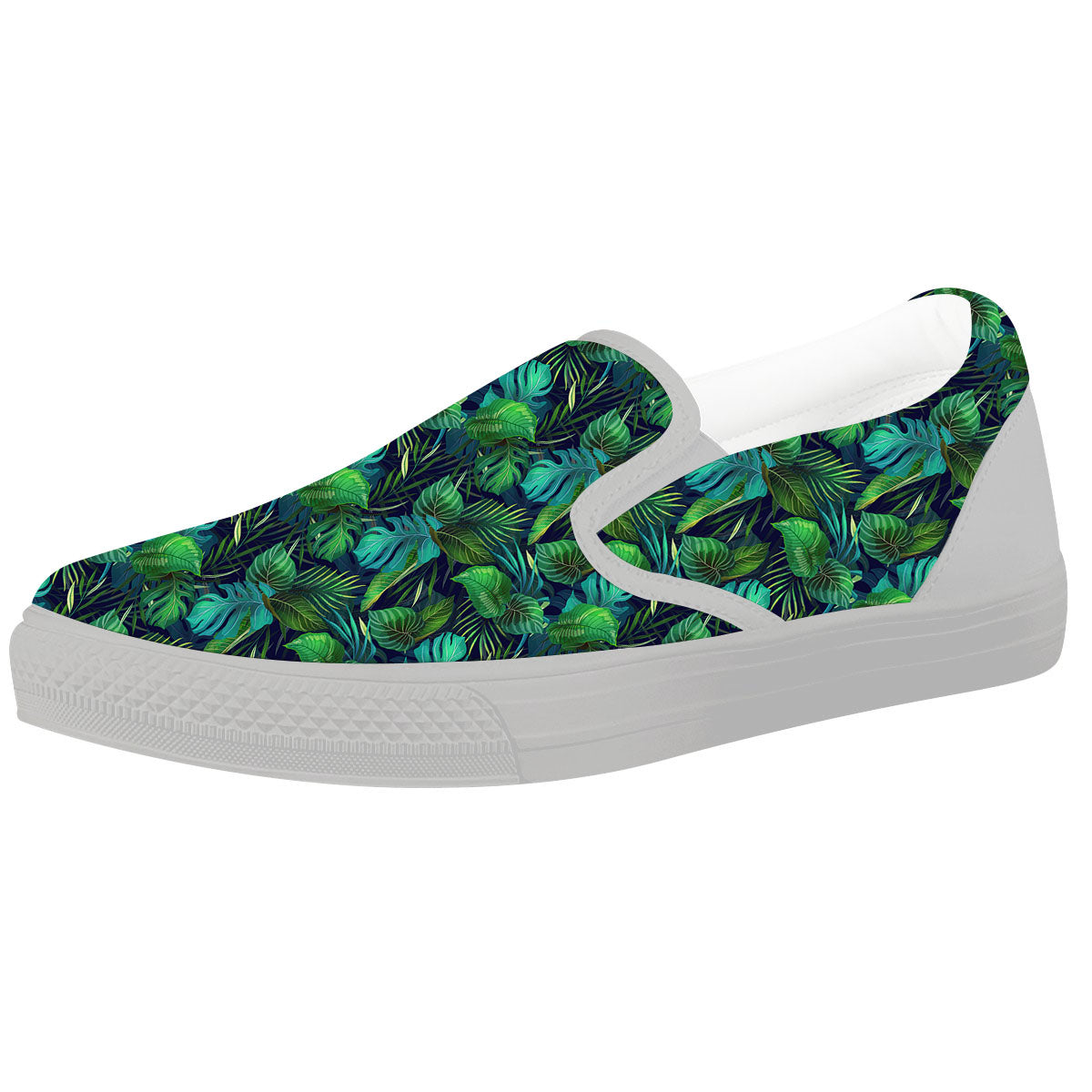 Exotic Leaf Tropical Print Pattern White Slip On Shoes-grizzshop