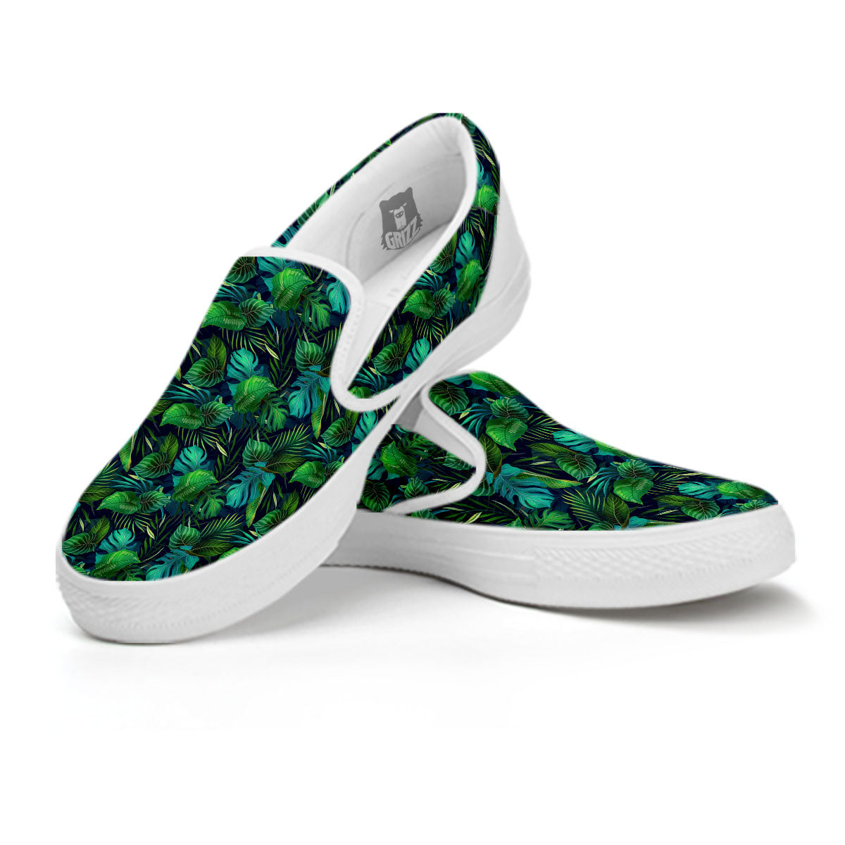 Exotic Leaf Tropical Print Pattern White Slip On Shoes-grizzshop