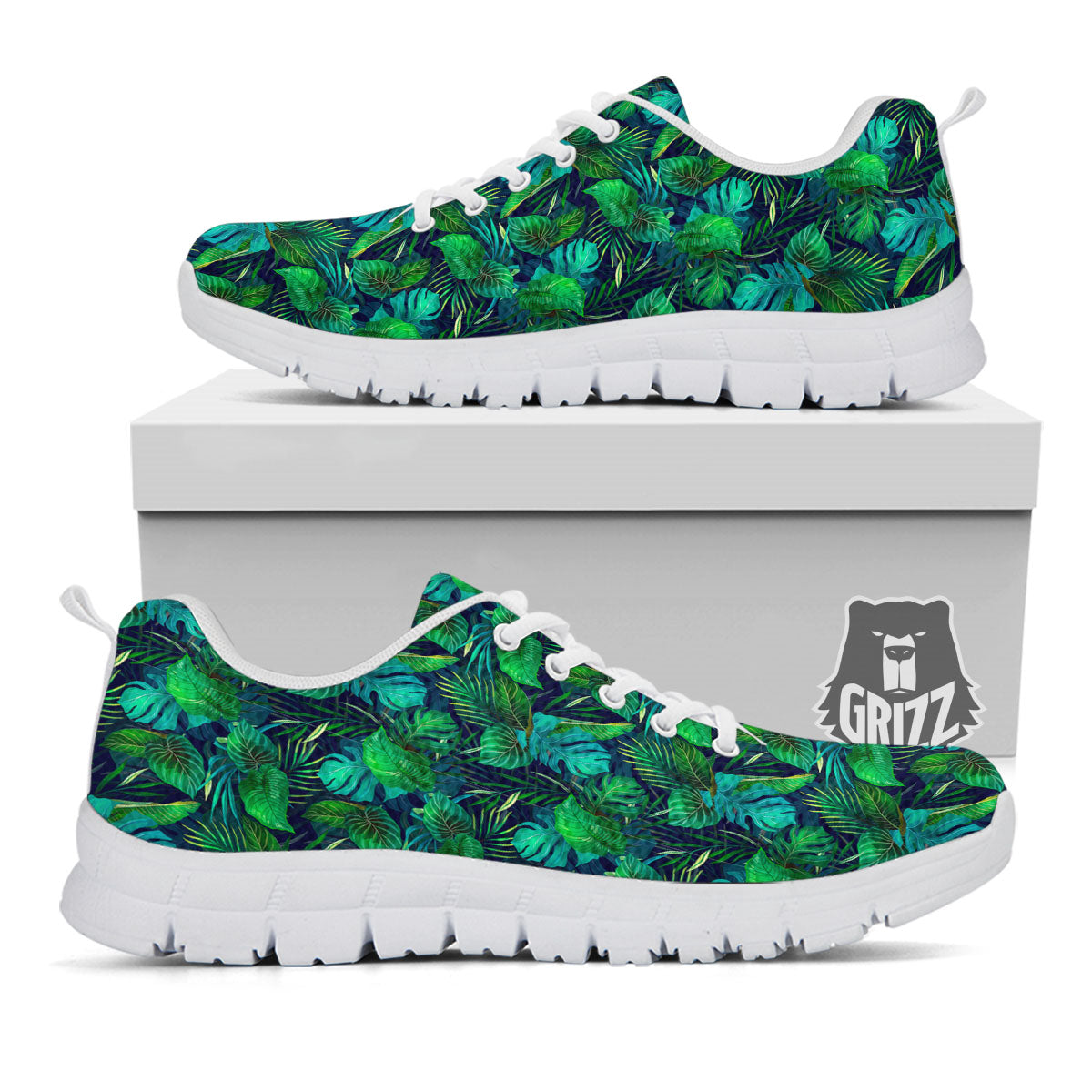 Exotic Leaf Tropical Print Pattern White Sneaker-grizzshop