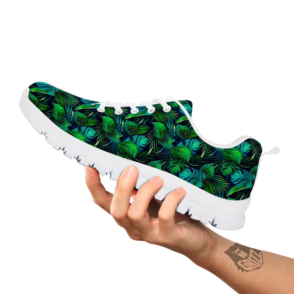 Exotic Leaf Tropical Print Pattern White Sneaker-grizzshop