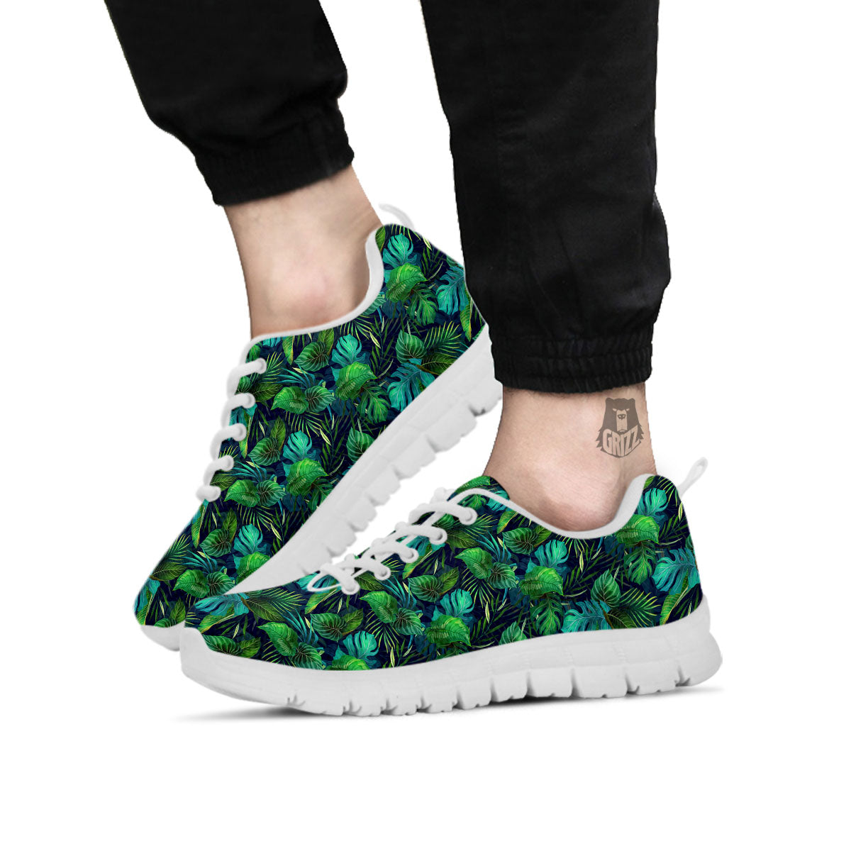 Exotic Leaf Tropical Print Pattern White Sneaker-grizzshop