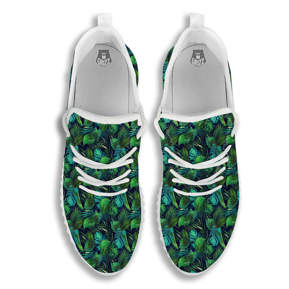 Exotic Leaf Tropical Print Pattern White Walking Shoes-grizzshop
