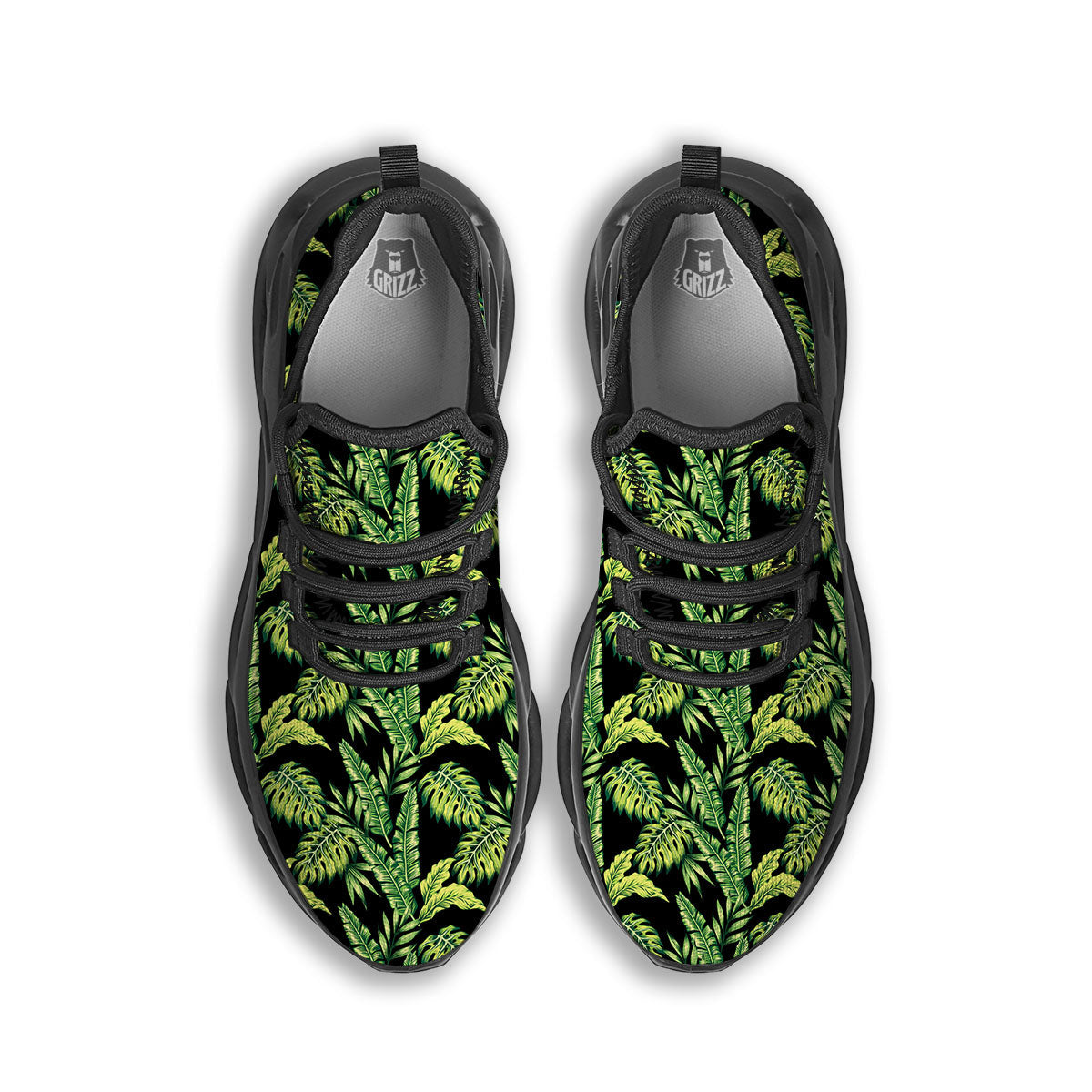Exotic Leaves Tropical Print Pattern Black Running Shoes-grizzshop