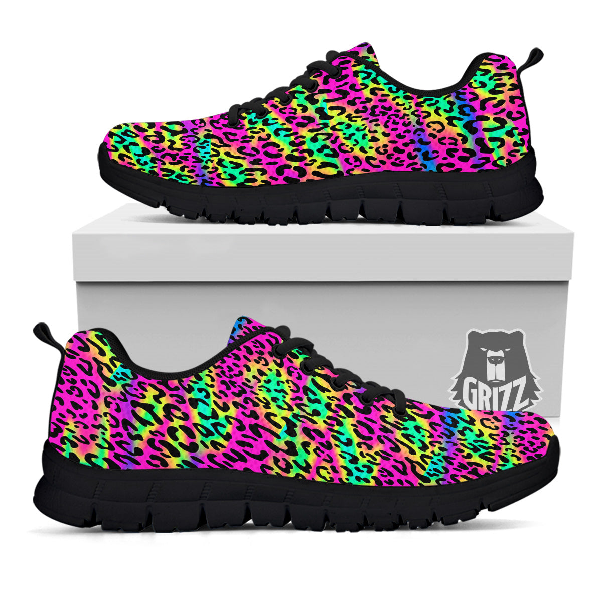 Exotic Neon Leopard Print Pattern Black Sneaker-grizzshop
