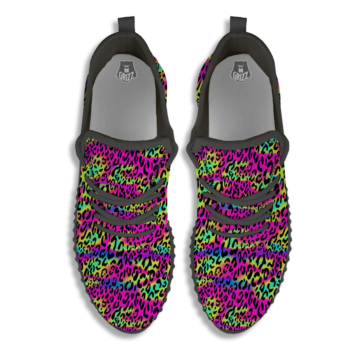 Exotic Neon Leopard Print Pattern Black Walking Shoes-grizzshop