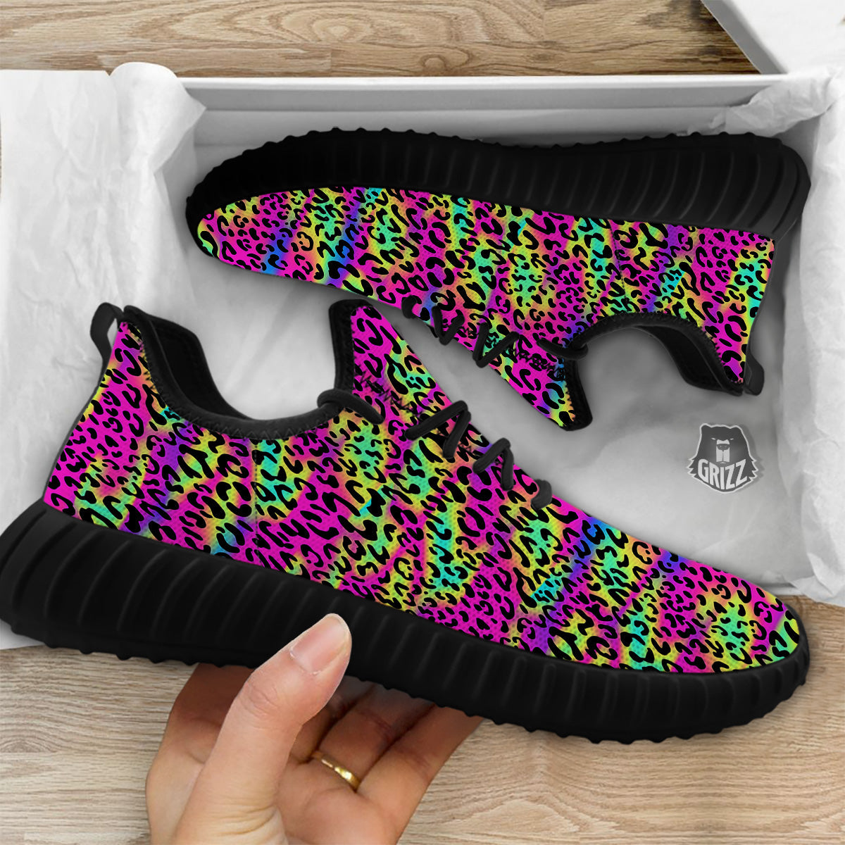 Exotic Neon Leopard Print Pattern Black Walking Shoes-grizzshop
