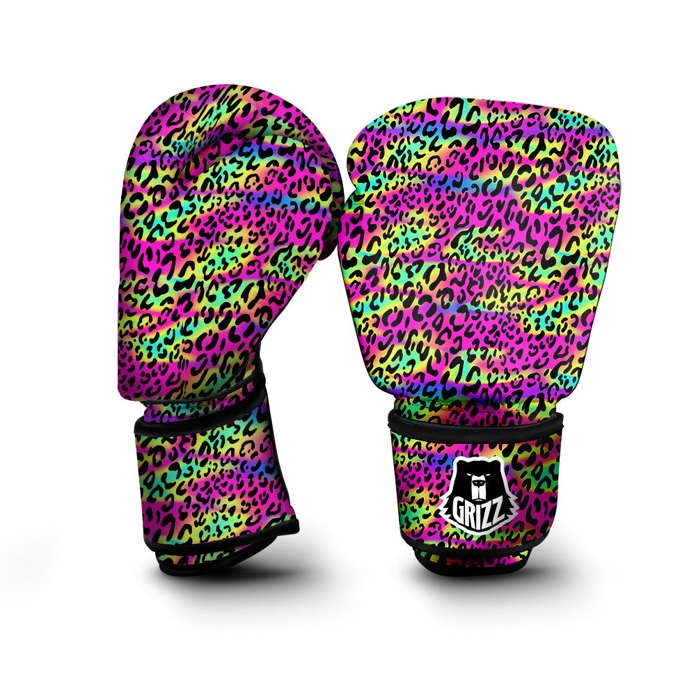 Exotic Neon Leopard Print Pattern Boxing Gloves-grizzshop