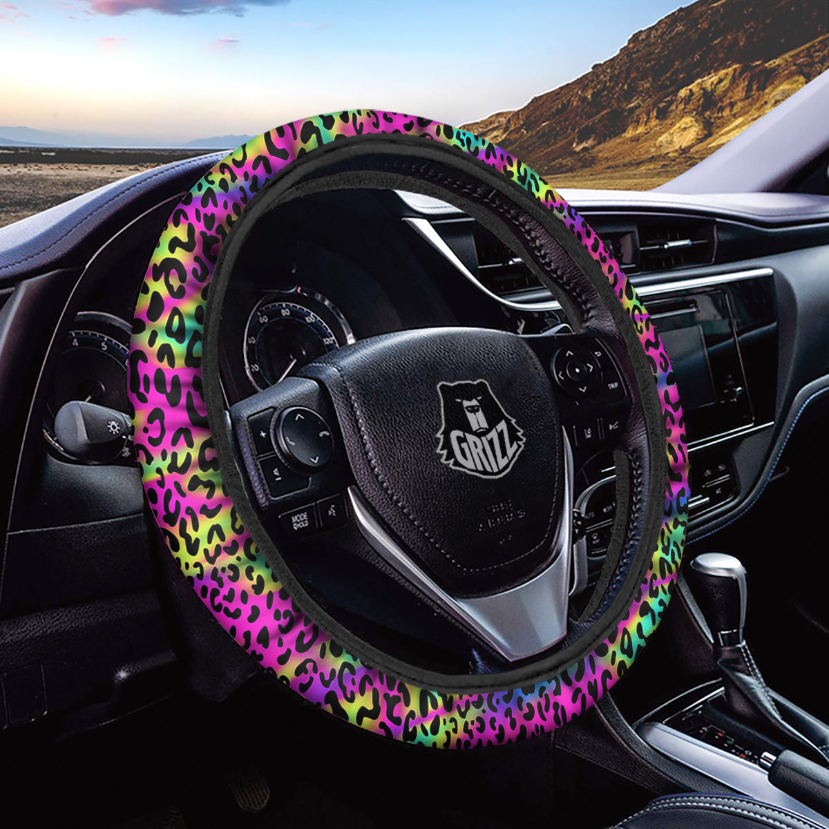 Exotic Neon Leopard Print Pattern Car Steering Wheel Cover-grizzshop