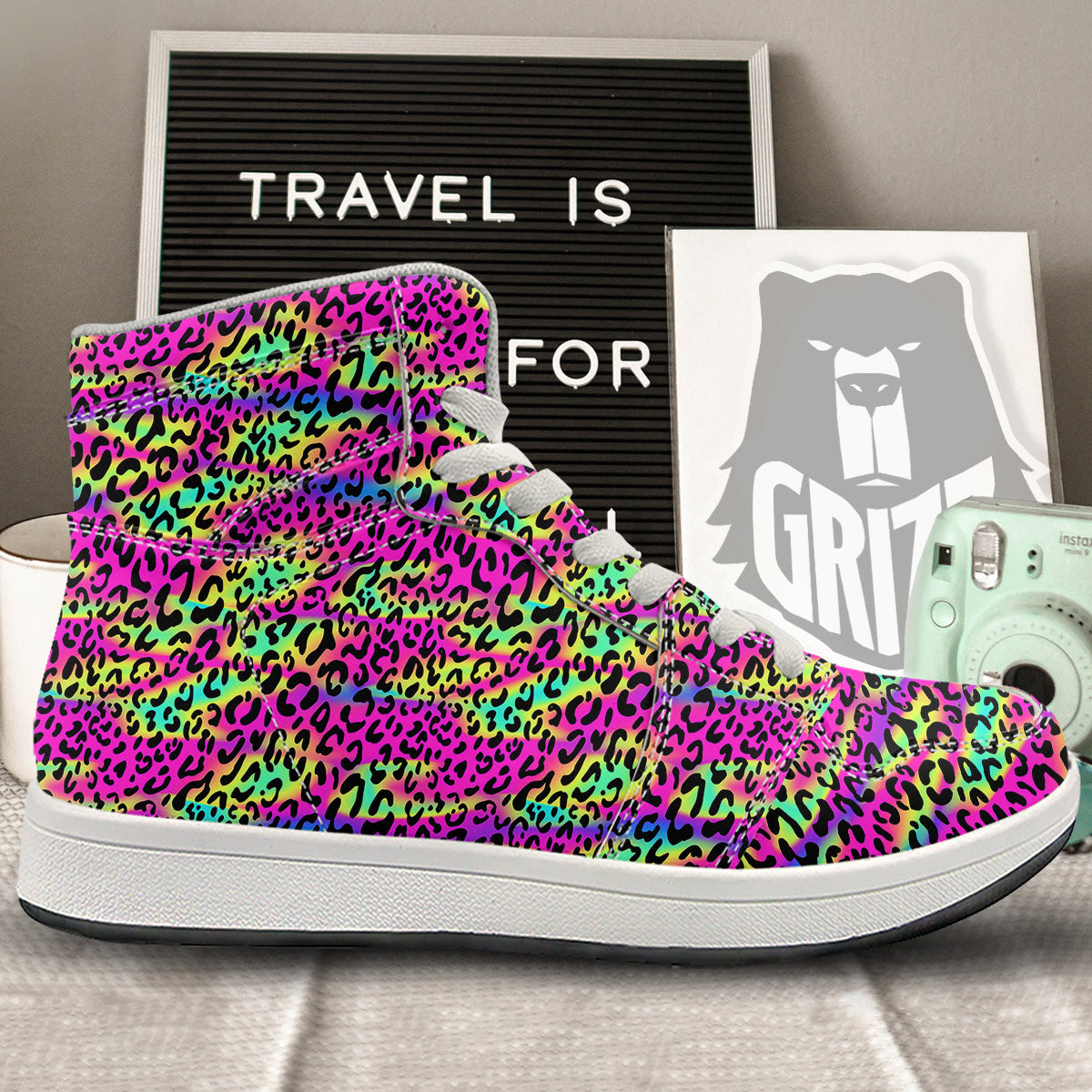 Exotic Neon Leopard Print Pattern High Top Sneakers-grizzshop