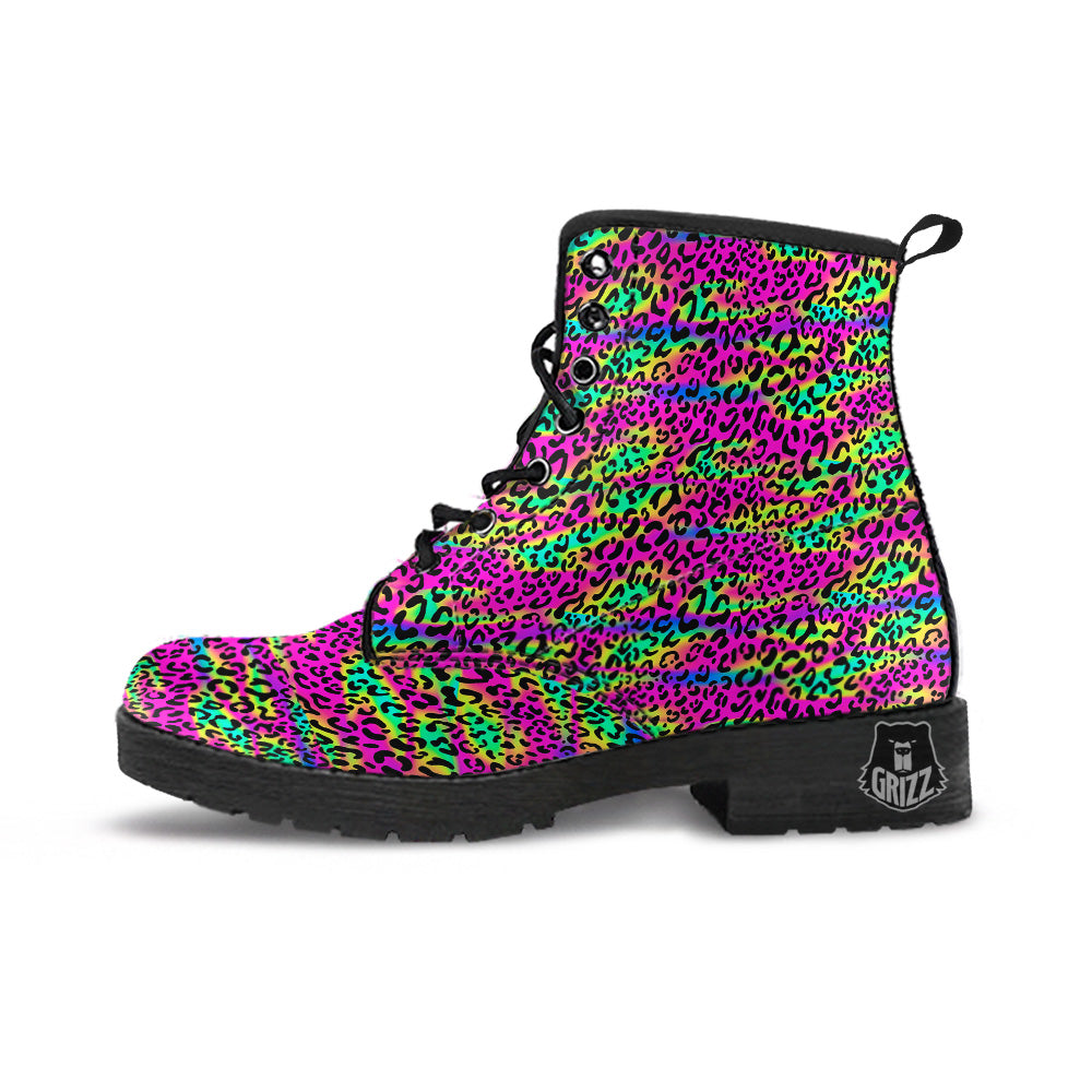 Exotic Neon Leopard Print Pattern Leather Boots-grizzshop