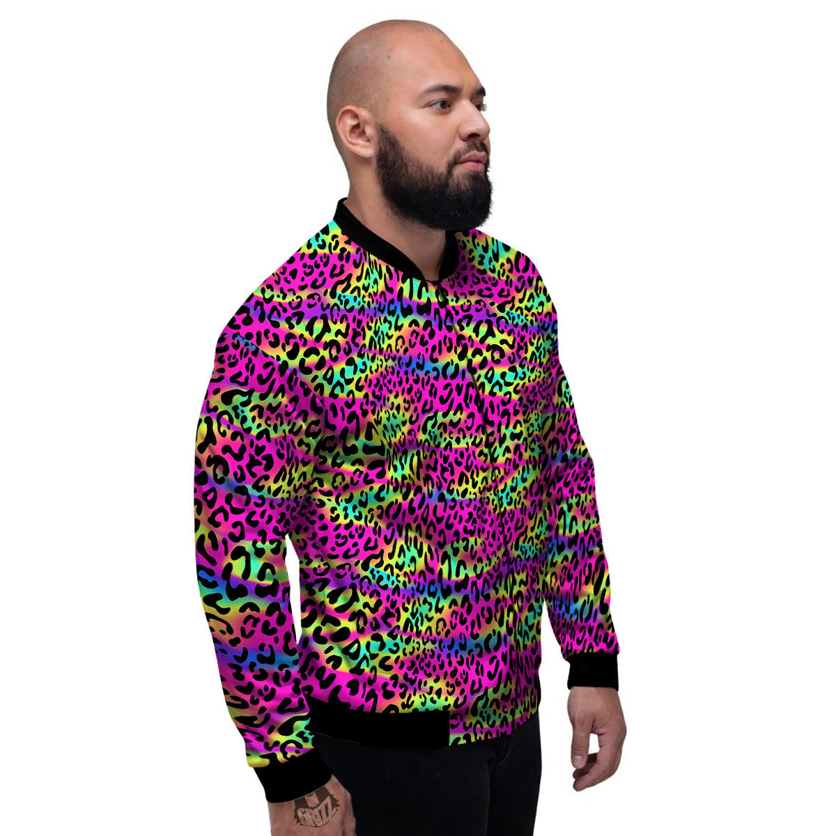 Exotic Neon Leopard Print Pattern Men's Bomber Jacket-grizzshop
