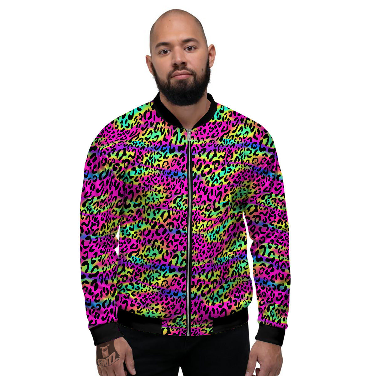 Exotic Neon Leopard Print Pattern Men's Bomber Jacket-grizzshop