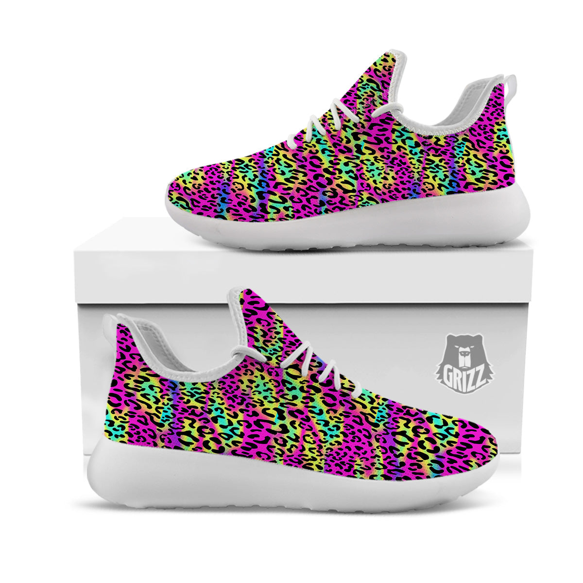 Exotic Neon Leopard Print Pattern White Athletic Shoes-grizzshop