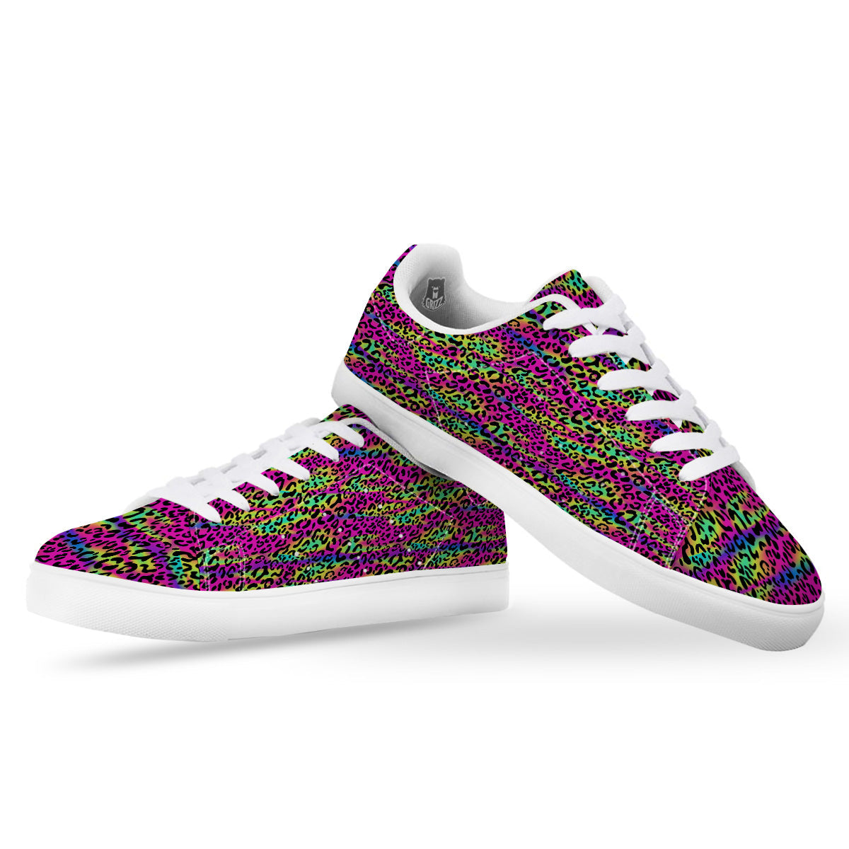 Exotic Neon Leopard Print Pattern White Low Top Sneakers-grizzshop