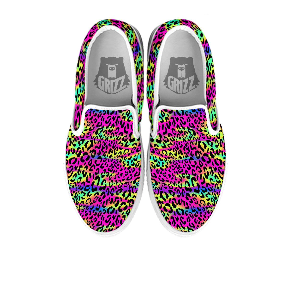 Exotic Neon Leopard Print Pattern White Slip On Shoes-grizzshop