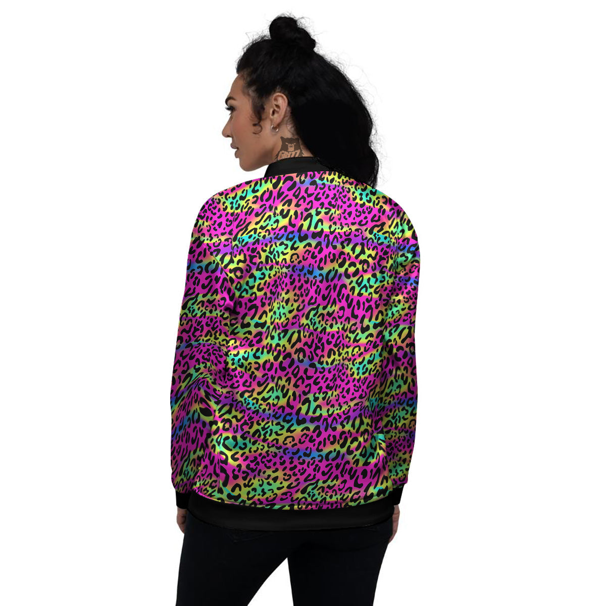 Exotic Neon Leopard Print Pattern Women's Bomber Jacket-grizzshop