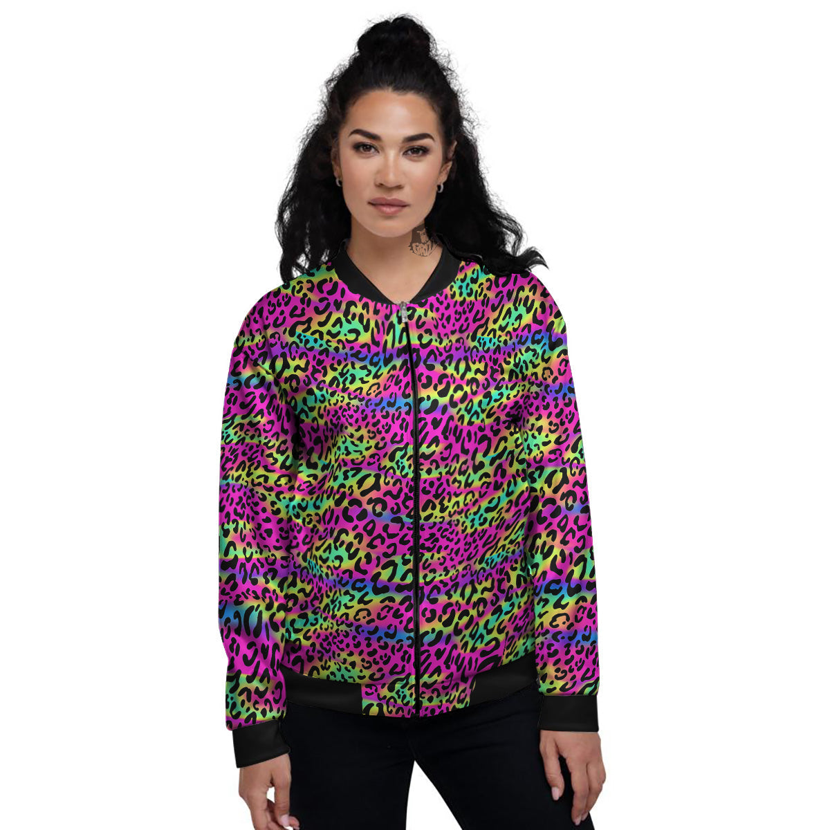 Exotic Neon Leopard Print Pattern Women's Bomber Jacket-grizzshop