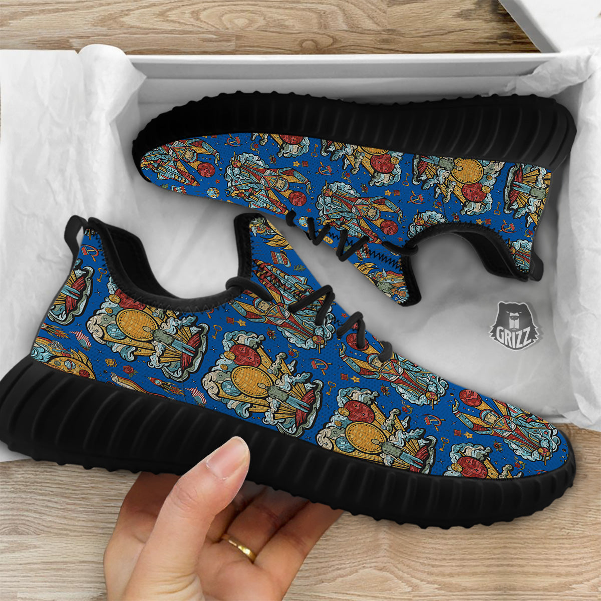 Exploration Of Mars Planet Print Pattern Black Walking Shoes-grizzshop