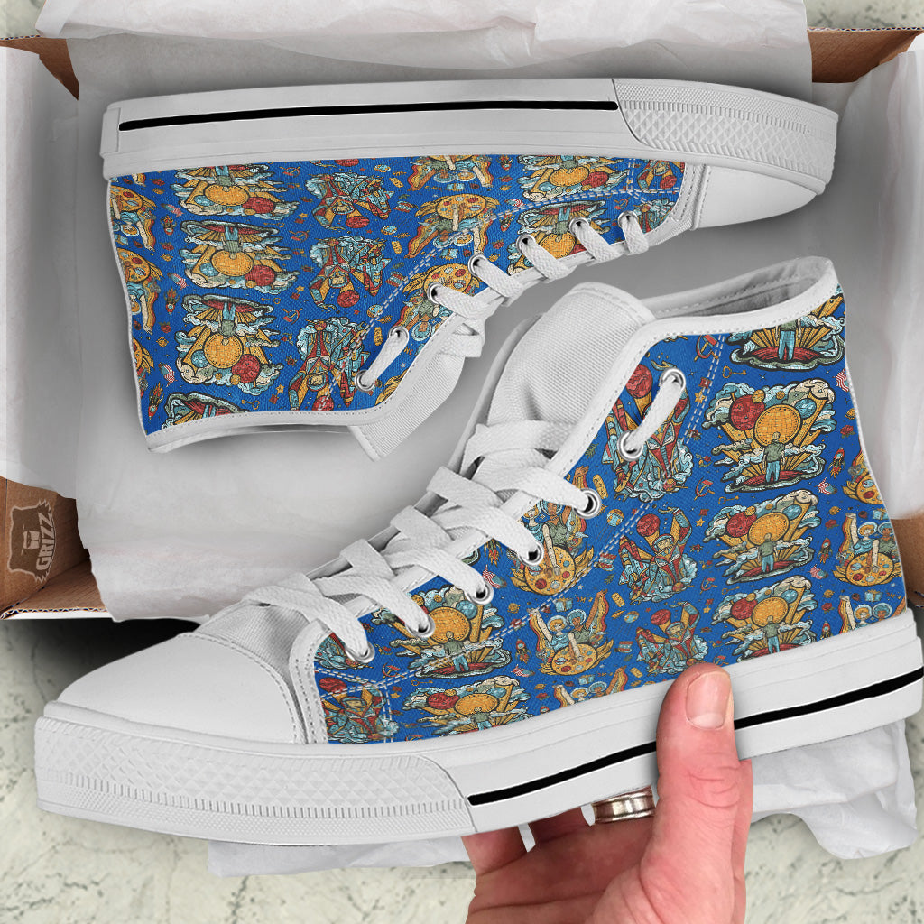 Exploration Of Mars Planet Print Pattern White High Top Shoes-grizzshop