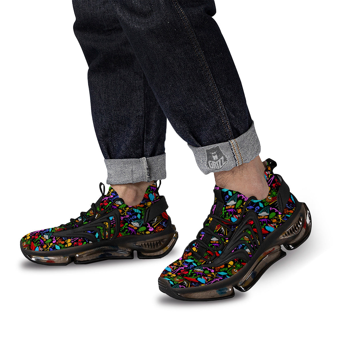 Extraterrestrial Aliens Colorful Print Pattern Black Gym Shoes-grizzshop