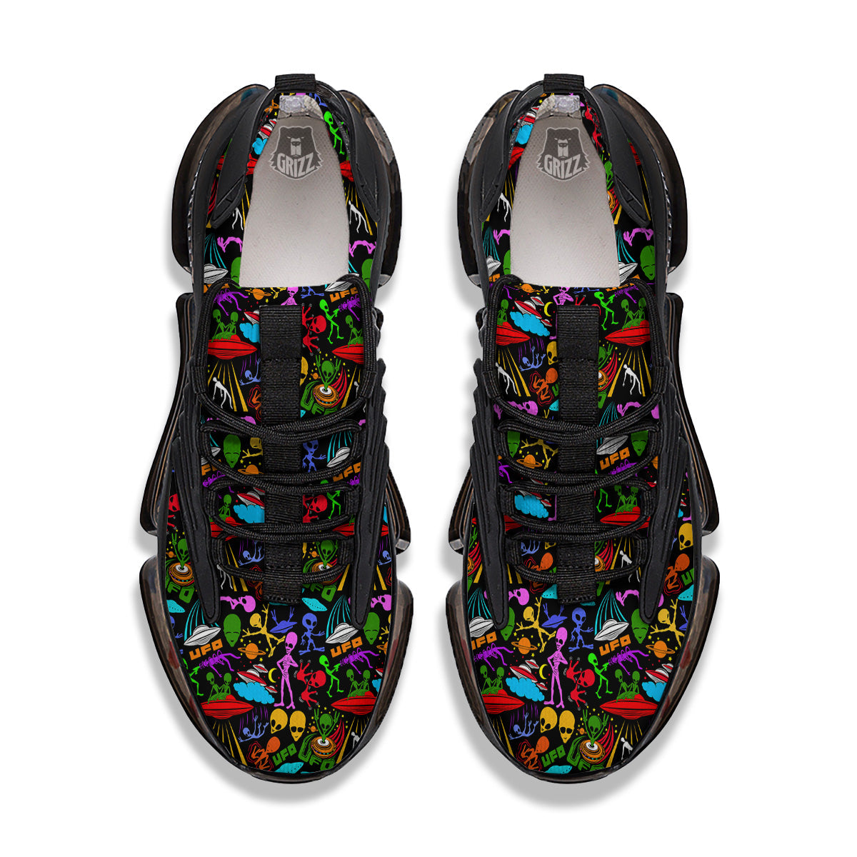 Extraterrestrial Aliens Colorful Print Pattern Black Gym Shoes-grizzshop