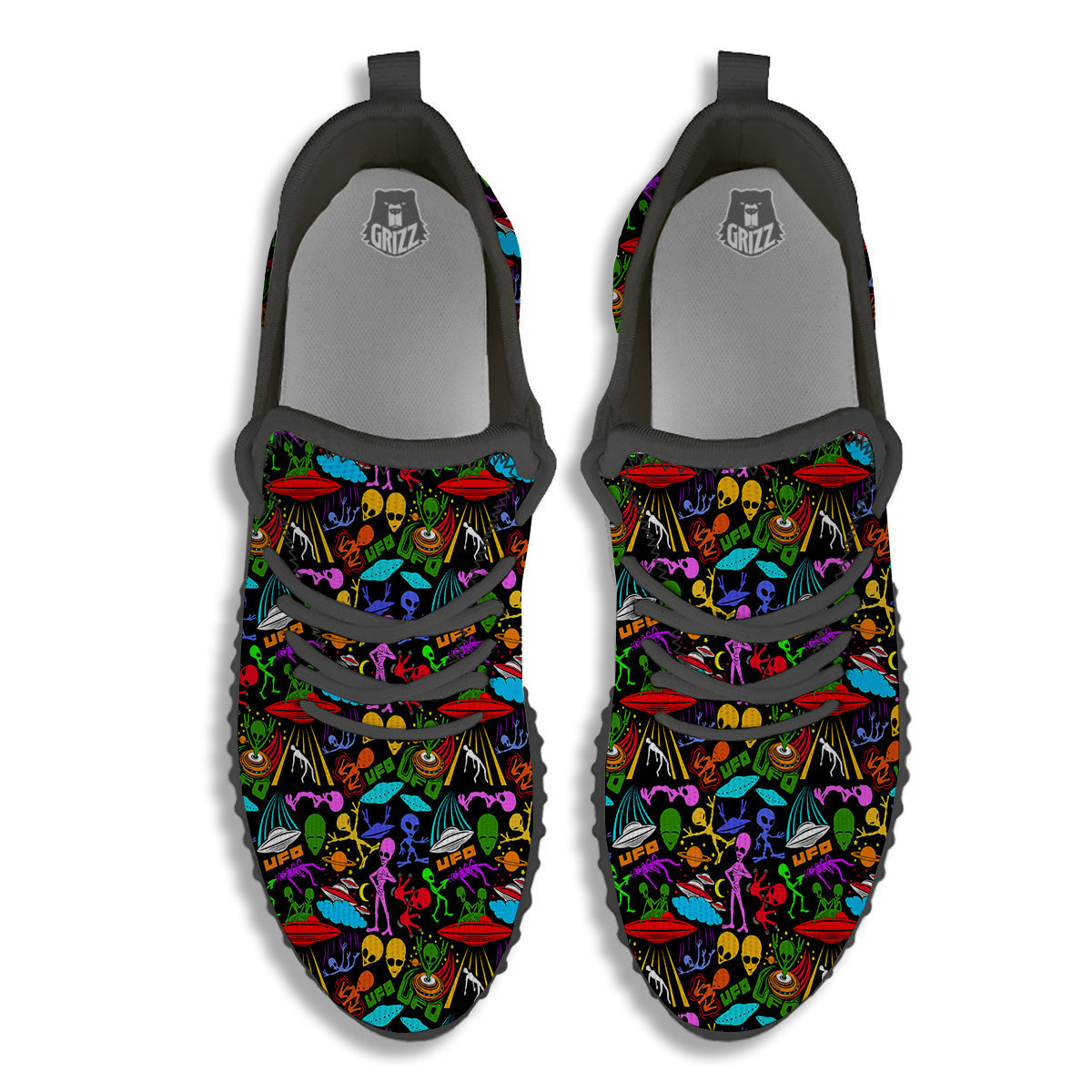 Extraterrestrial Aliens Colorful Print Pattern Black Walking Shoes-grizzshop