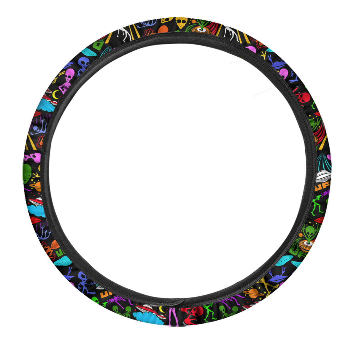Extraterrestrial Aliens Colorful Print Pattern Car Steering Wheel Cover-grizzshop