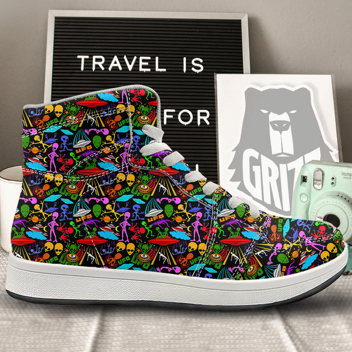 Extraterrestrial Aliens Colorful Print Pattern High Top Sneakers-grizzshop