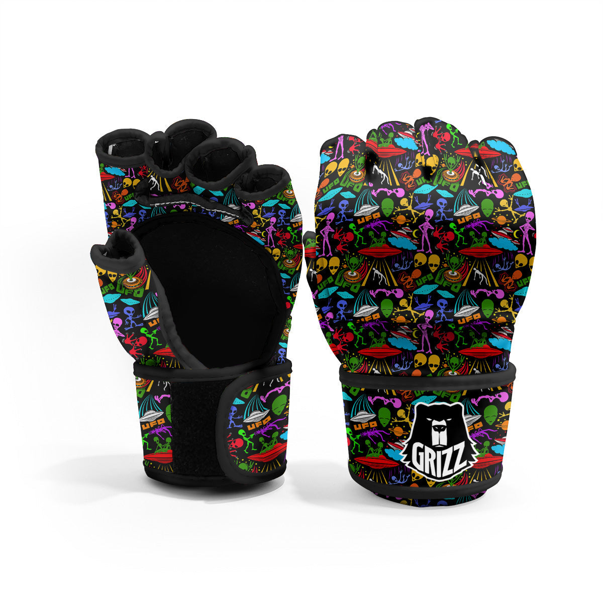 Extraterrestrial Aliens Colorful Print Pattern MMA Gloves-grizzshop