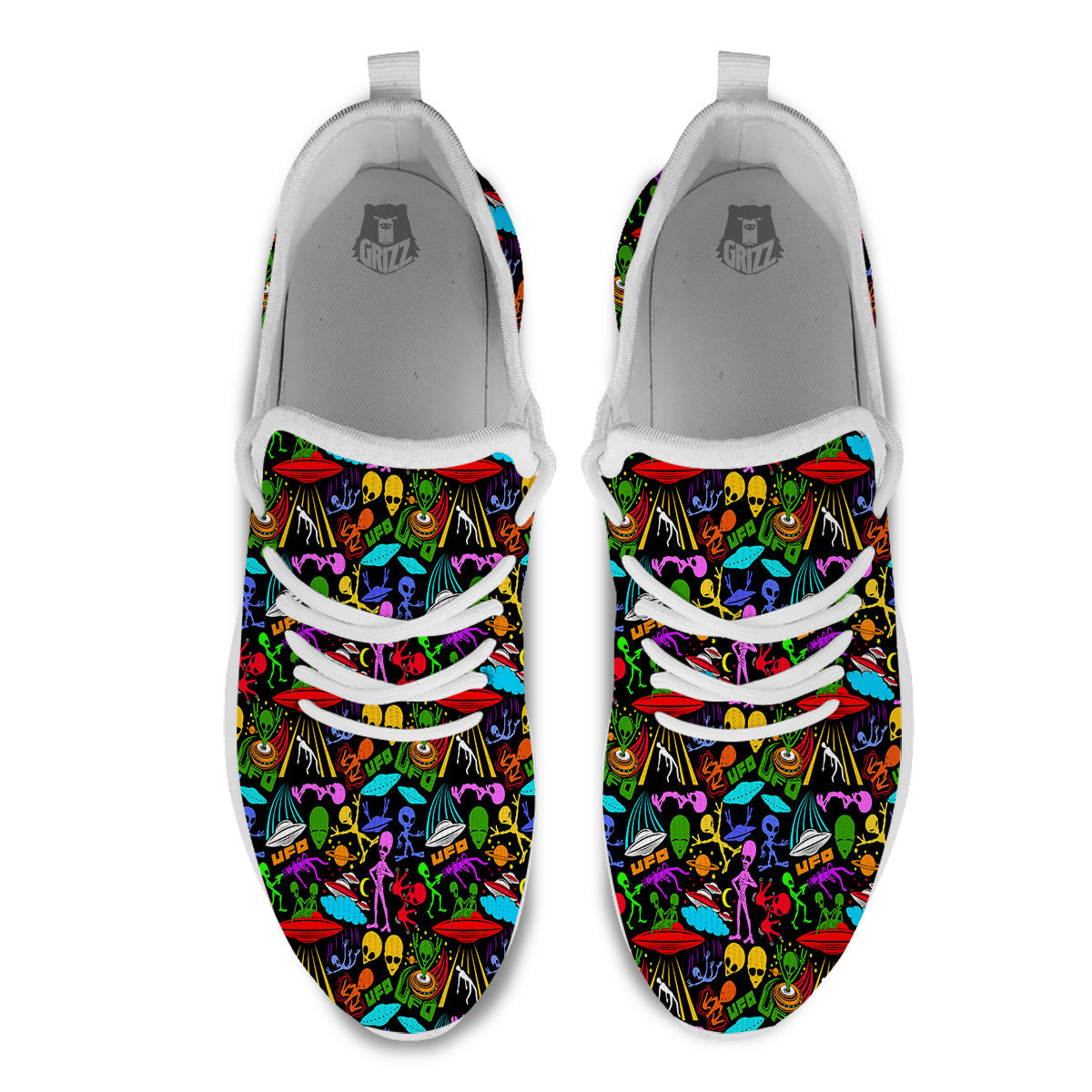 Extraterrestrial Aliens Colorful Print Pattern White Athletic Shoes-grizzshop