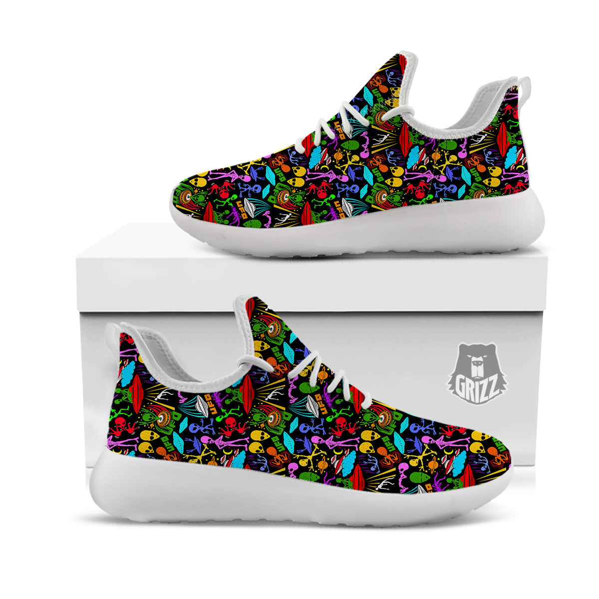 Extraterrestrial Aliens Colorful Print Pattern White Athletic Shoes-grizzshop