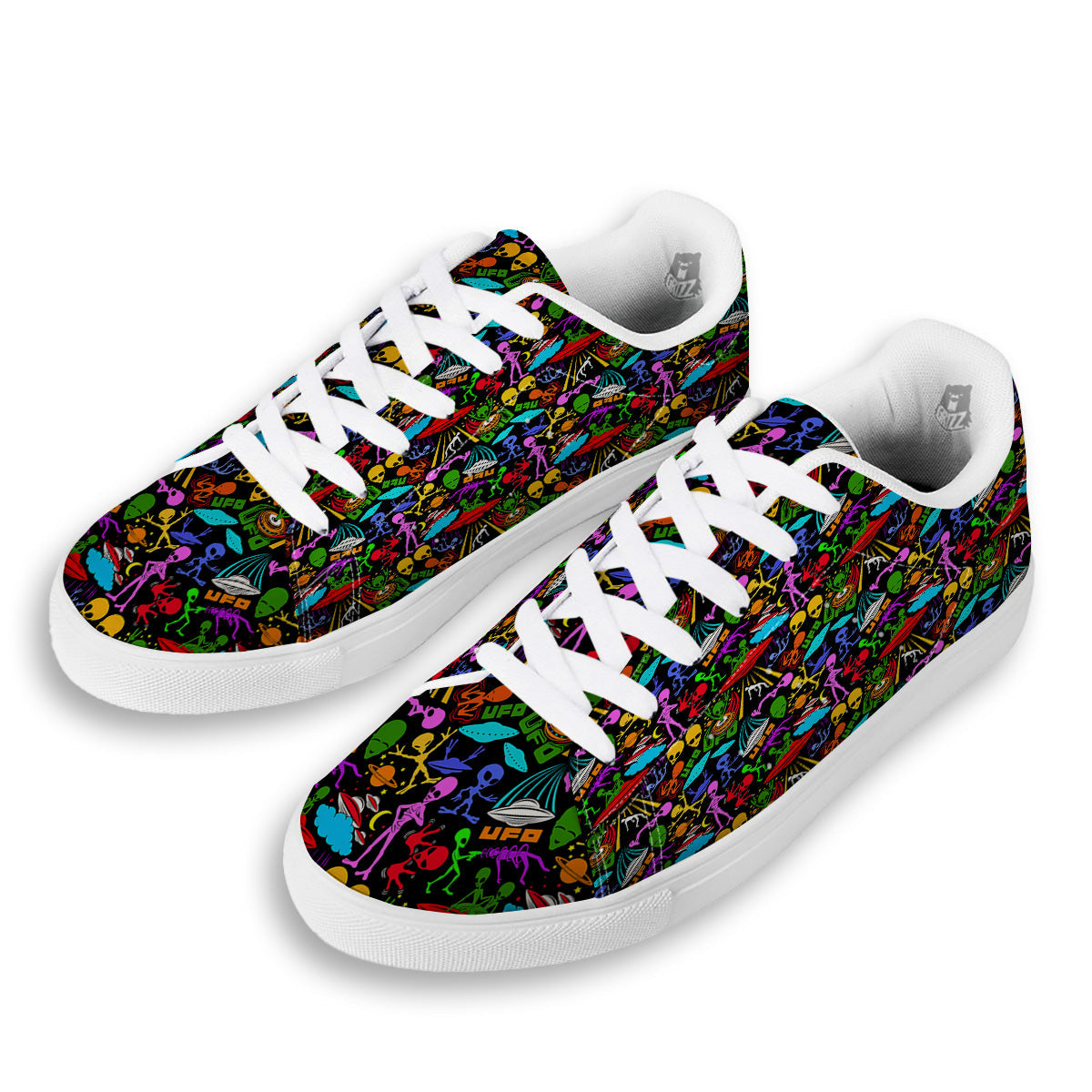 Extraterrestrial Aliens Colorful Print Pattern White Low Top Sneakers-grizzshop