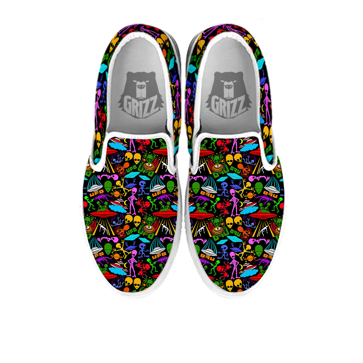 Extraterrestrial Aliens Colorful Print Pattern White Slip On Shoes-grizzshop