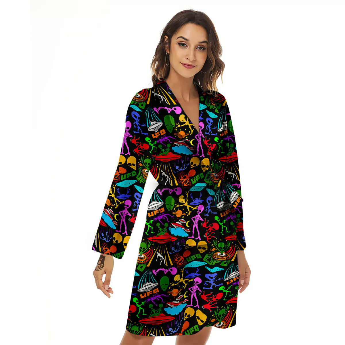 Extraterrestrial Aliens Colorful Print Pattern Women's Robe-grizzshop