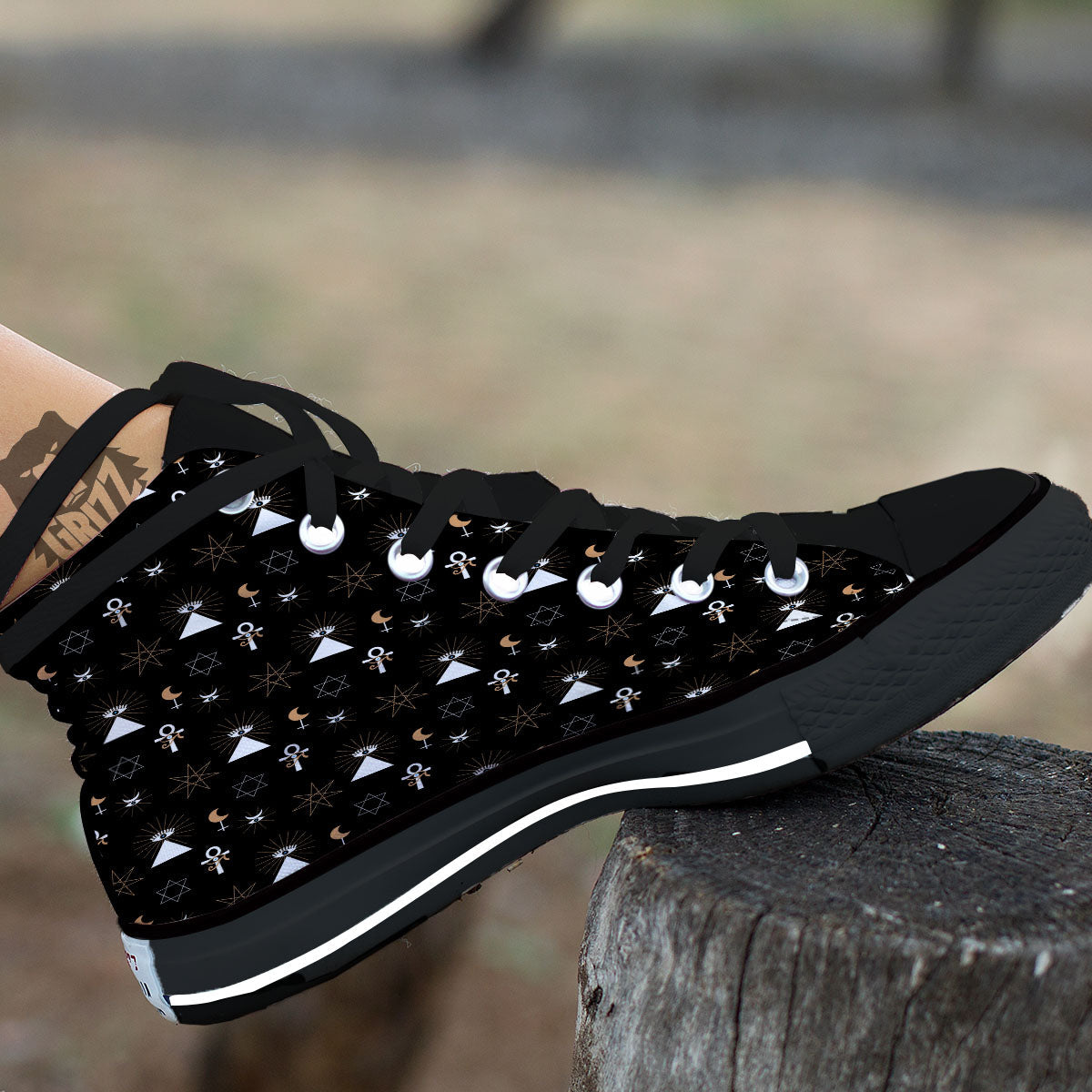 Eye Of Horus Egypt Print Pattern Black High Top Shoes-grizzshop